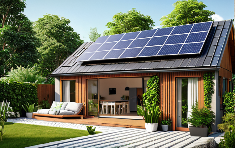 ** A modern, eco-friendly home with solar panels and a lush garden. Emphasis on energy efficiency and green features.

**
