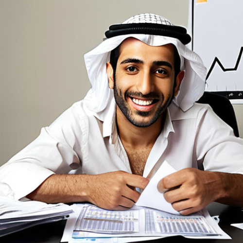 **Prompt:** A professional individual (male or female, Middle Eastern features) transitioning from a bewildered expression, surrounded by jumbled tax papers and confusing graphs, to a serene, confident smile. The background shifts from dark, chaotic paperwork to a brightly lit, organized space with clear, upward-trending financial charts and neatly stacked currency. Emphasize financial freedom and peace of mind. Realistic, professional office or home setting.