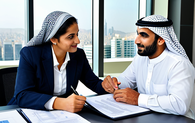 Financial Advisor Meeting**

"A professional financial advisor, fully clothed in modest business attire, meeting with a mature Arab client in a modern office setting. They are reviewing investment documents and discussing retirement planning. The office has a clean, professional aesthetic with a view of a cityscape. Appropriate content, safe for work, perfect anatomy, correct proportions, natural pose, professional photography, high quality."

**
