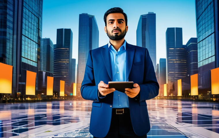 외국인 소득세 신고 요령 - **Prompt:** A wide shot capturing an Arab expatriate man in his late 30s, dressed in modern business...