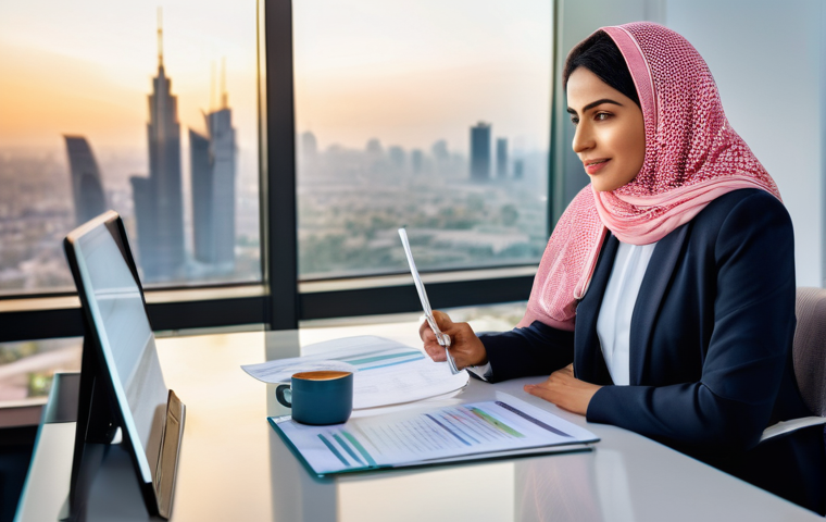 외국인 소득세 신고 요령 - **Prompt:** A wide shot capturing an Arab expatriate man in his late 30s, dressed in modern business...