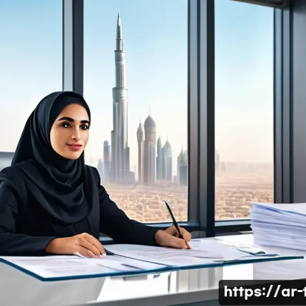 납세자 권리와 의무 - A detailed illustration of an Arab professional woman in modern modest business attire, sitting conf...