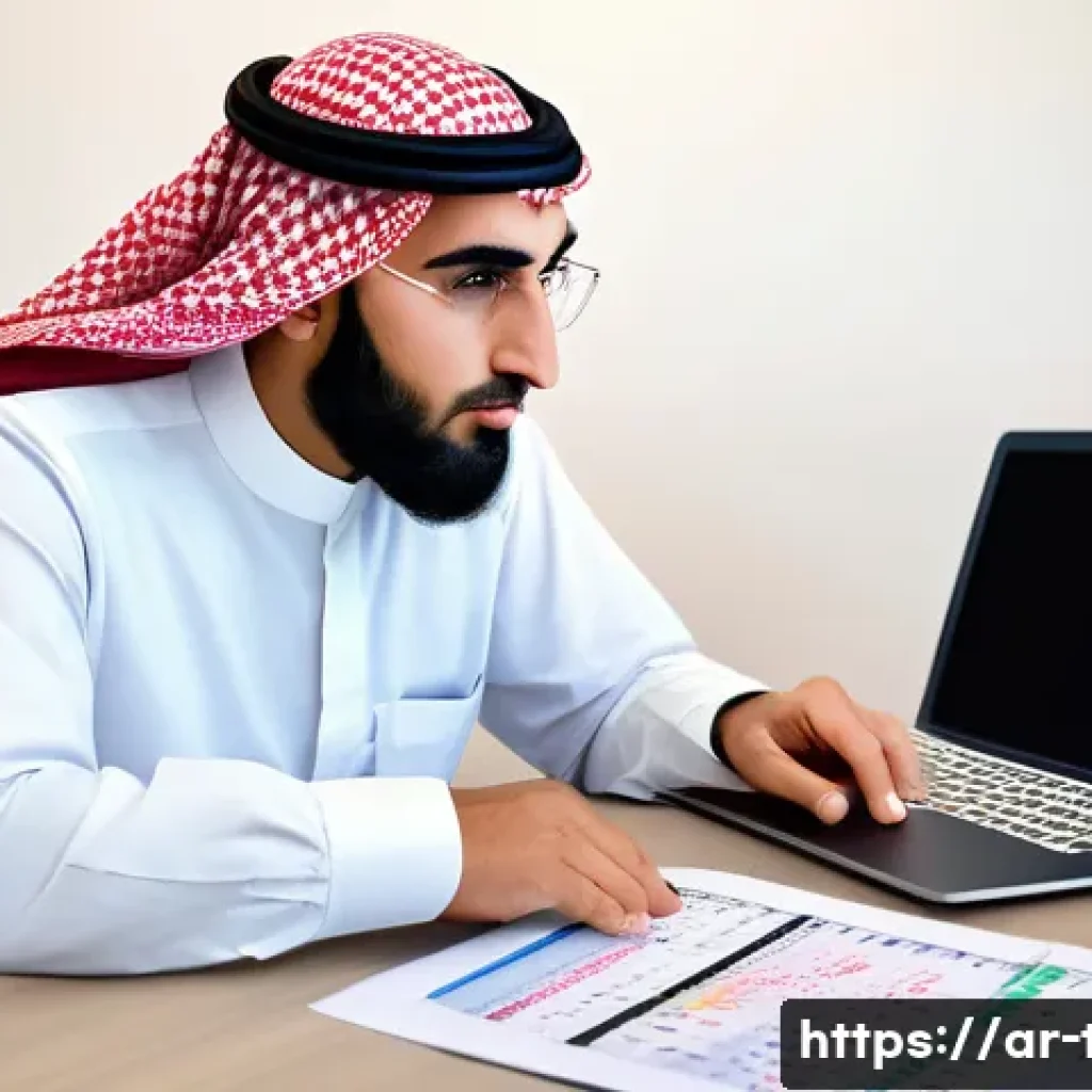 세금 신고 연체 시 벌금 - A modern Middle Eastern small business owner in traditional attire sitting at a sleek office desk cl...