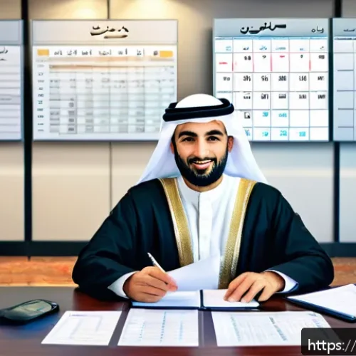 Home 33 해외소득세 신고 절차 - A detailed office scene showing a Middle Eastern professional man in traditional attire sitting at a...