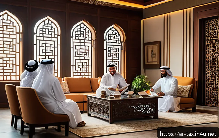 상속세 절세 전략 - A sophisticated Middle Eastern family gathering in a modern, elegant living room discussing estate p...