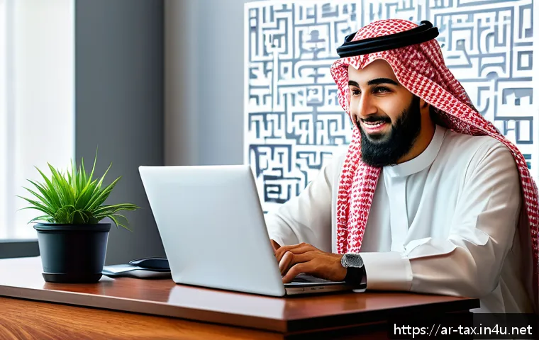 세금 환급 계좌 등록 방법 - A detailed digital illustration of an Arab man in traditional attire (thobe and keffiyeh) sitting at...